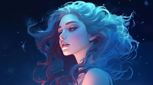 La cara de la mujer de la estrella de la diosa increíble foto realista retrato de avatar arte de ilustración de IA