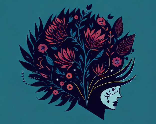 cara de mujer con flores ilustración vectorial de moda