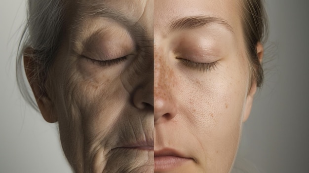 Foto una cara de mujer con muchas arrugas en ella