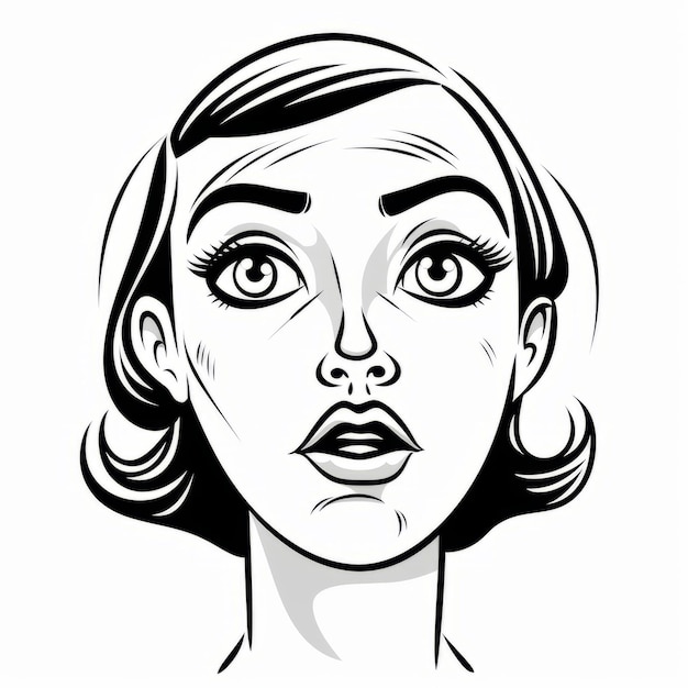 Cara de mujer sorprendida Ilustración vectorial Blanco y negro