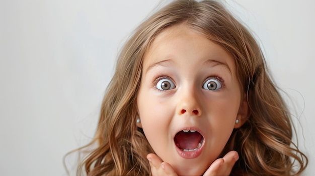 una cara de niña sorprendida en un fondo blanco