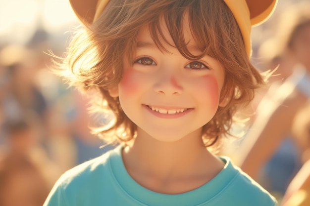 Cara de niño pintada en una colorida fiesta al aire libre