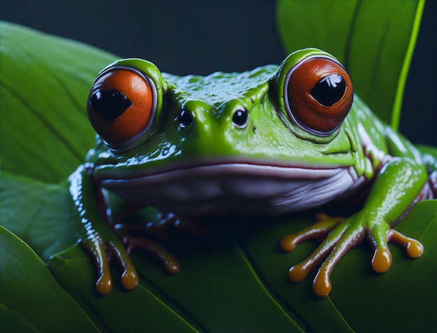 una cara de rana 3d en la jungla con ojos grandes IA generativa