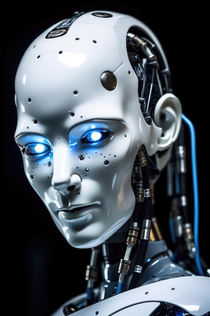 Cara de robot humanoide de metal IA generativa