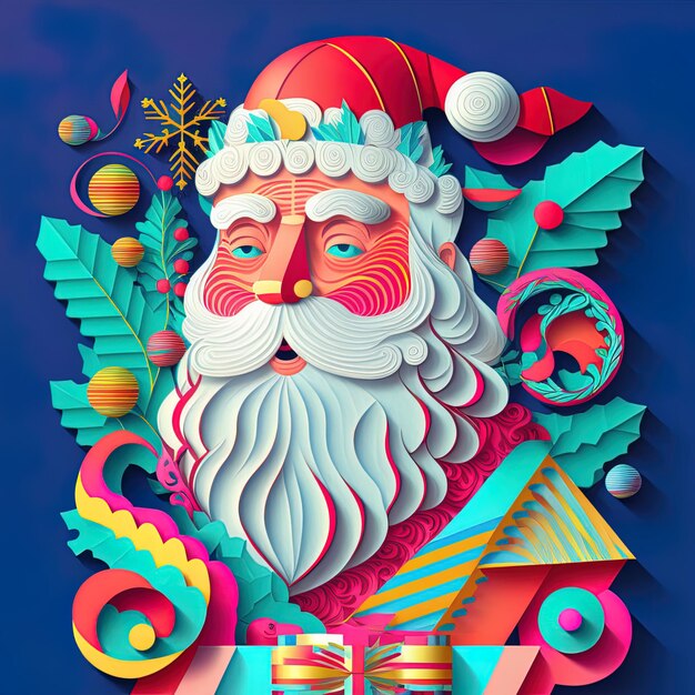 una cara de Santa Claus se muestra con una imagen de un Santa Claus en él