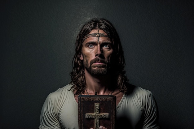 Cara segurando um crucifixo e uma bíblia