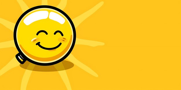 una cara sonriente amarilla con el sol brillando sobre ella