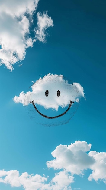 una cara sonriente dibujada en una nube en el cielo