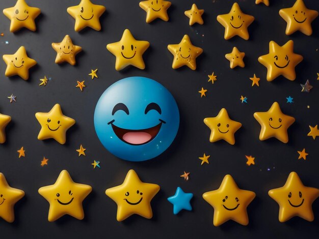 Una cara sonriente con estrellas en el fondo