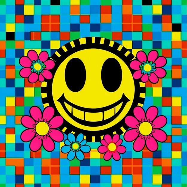 una cara sonriente con flores en el medio