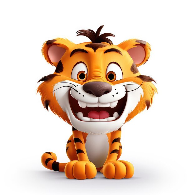 Cara sonriente de la mascota del tigre de dibujos animados en fondo blanco
