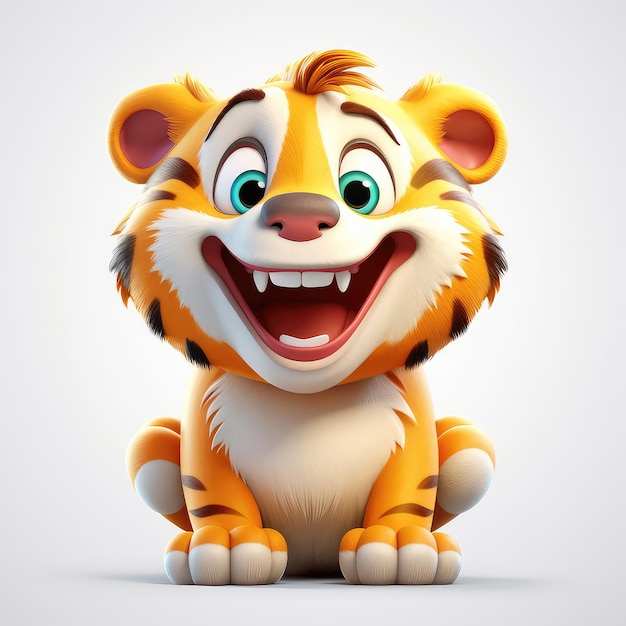 Cara sonriente de la mascota del tigre de dibujos animados en fondo blanco