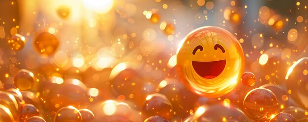 Cara sonriente mundo digital emojis expresivos que dan forma a la comunicación mezclando palabras y imágenes que simbolizan emociones luz de lente de hora dorada realista