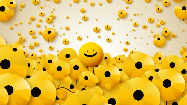 una cara sonriente rodeada de globos amarillos