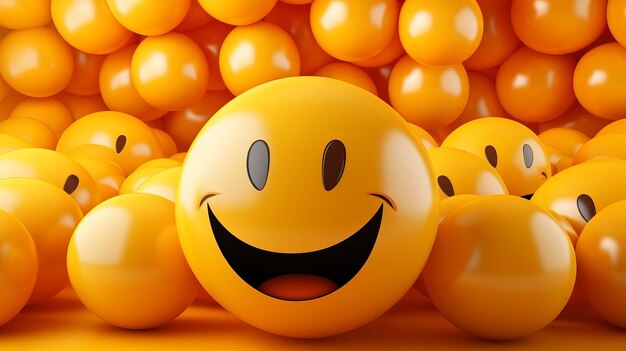 una cara sonriente rodeada de muchos globos amarillos