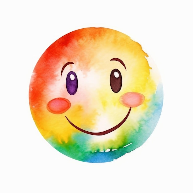Cara sorridente colorida em aquarela isolada em fundo branco