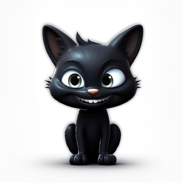 Cara sorridente de mascote de gato preto de desenho animado em fundo branco