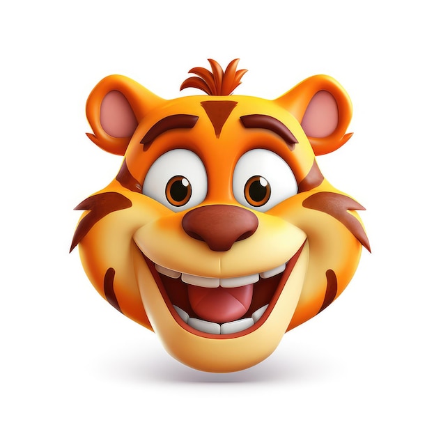 Foto cara sorridente de mascote de tigre de desenho animado em fundo branco