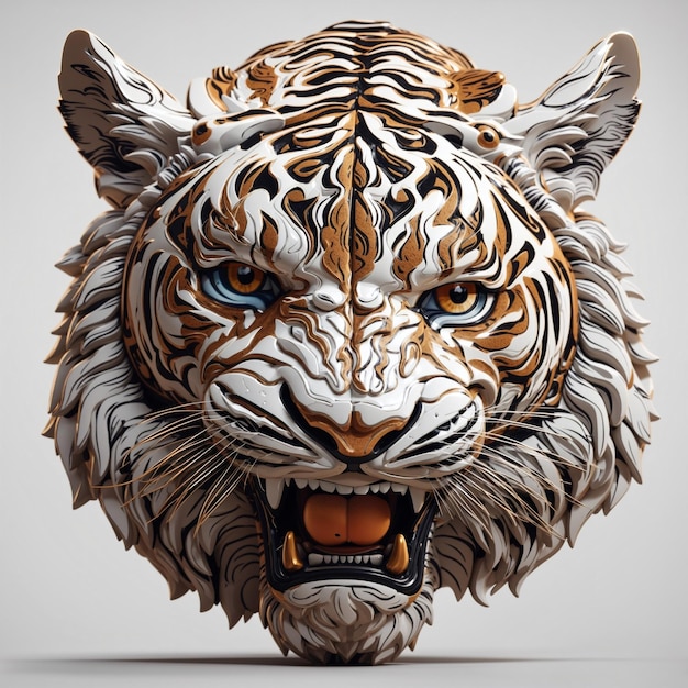 Una cara de tigre de bengala real ilustración cara 3d