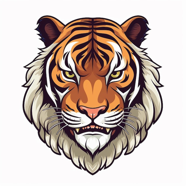 La cara de un tigre con un fondo blanco.