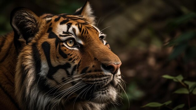 La cara de un tigre se muestra en esta imagen.
