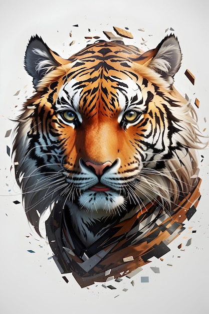 cara de tigre retrato media cara rompiéndose en partículas arte ultra detallado sin fondo blanco bac