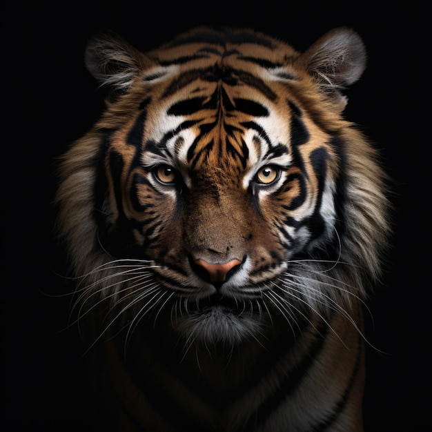 Cara de tigre sobre un fondo negro