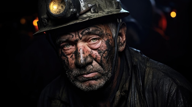 Cara de trabajadores mineros que trabajan en la industria minera de carbón.