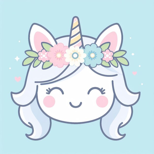 Foto cara de unicornio con corona de flores en color pastel