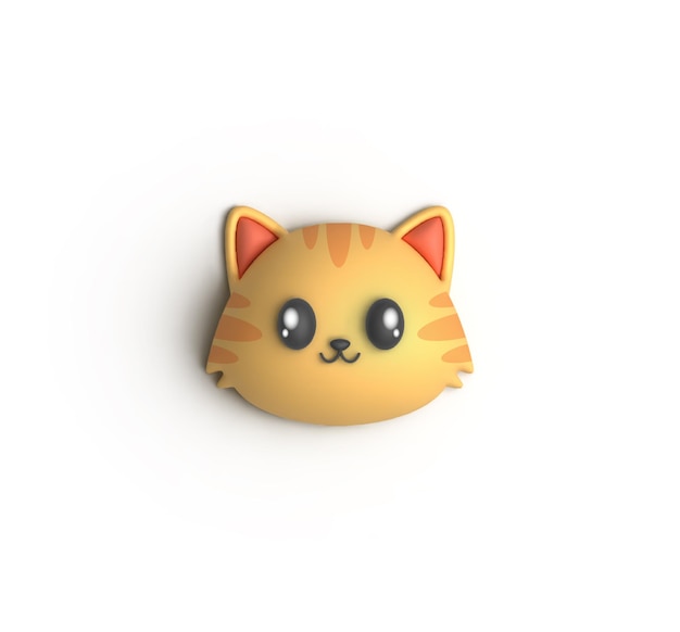 Cara de vista frontal de gato lindo amarillo aislado sobre fondo blanco 3D Render ilustración