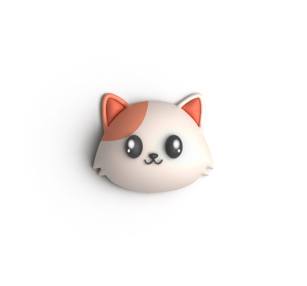 Cara de vista frontal lindo gato aislado sobre fondo blanco. Lindo gatito naranja. Ilustración de procesamiento 3D