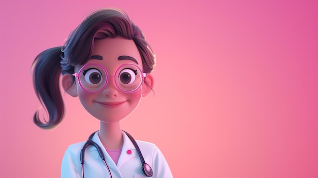 Caraca de desenho animado de mulher médica em estilo 3D Conceito publicitário de saúde Imagem gerada por Ai