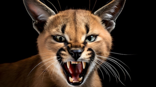 caracal mientras emite un gruñido amenazante en su hábitat natural inmortalizada fotografía de vida silvestre