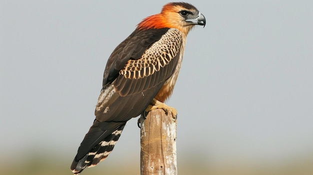 Foto caracaraca en un poste de madera