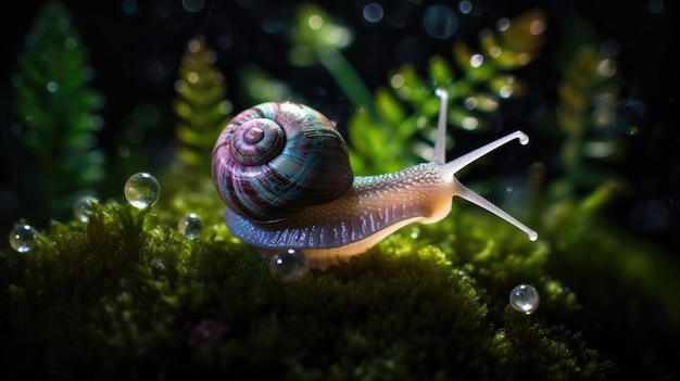 Caracol en el bosque mágico de las hadas