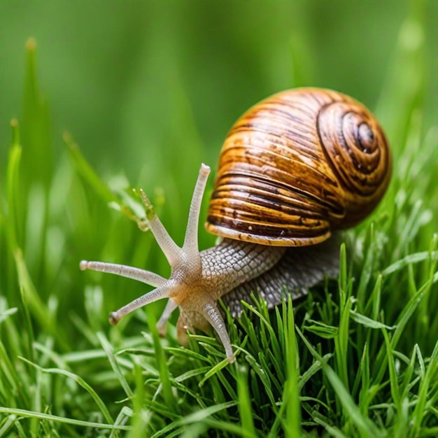 Foto un caracol en el césped con un caracoles en la espalda