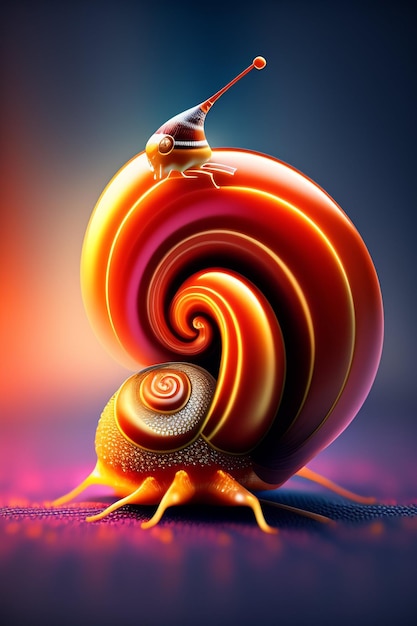 Un caracol colorido con un fondo amarillo y azul