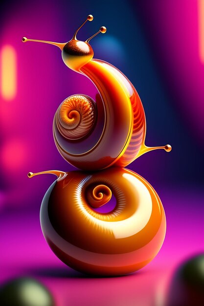 Un caracol colorido en un fondo colorido Ilustración generativa de IA