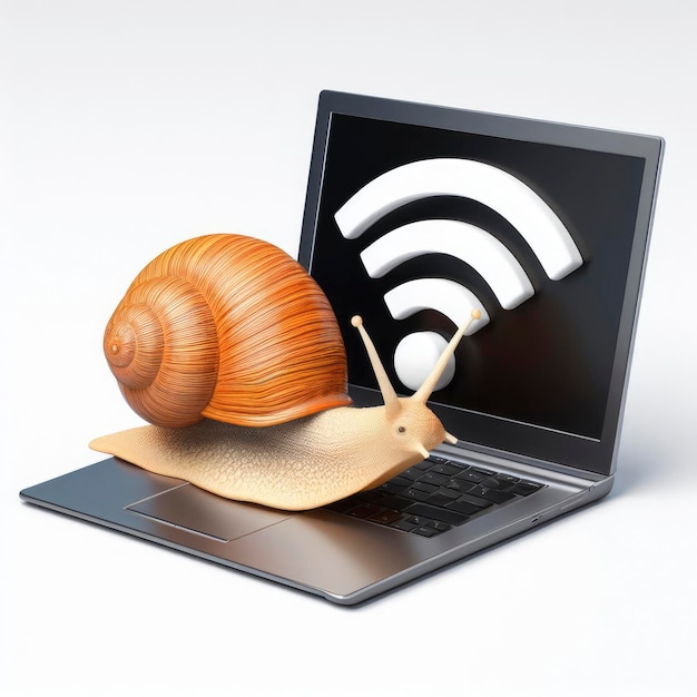 caracol de baixa velocidade de internet no laptop e ícone wifi ai generative