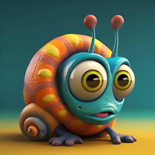 Caracol divertido de la historieta con la ilustración grande de la representación de los ojos 3D