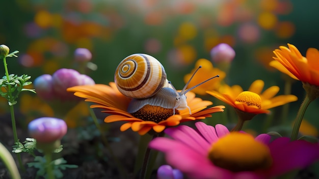 Foto un caracol en una flor