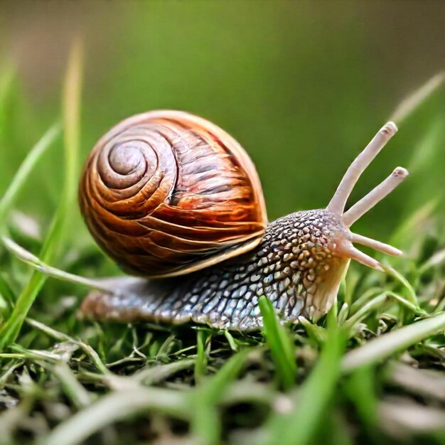 Foto un caracol está en la hierba y es un caracol