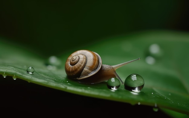 Foto un caracol en una hoja verde con una gota de agua.