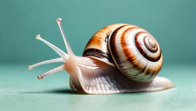 Caracol portugués aislado de fondo pastel Caracol portugués capturando en blanco limpio