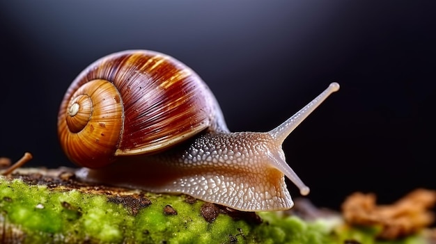 Un caracol en una rama verde