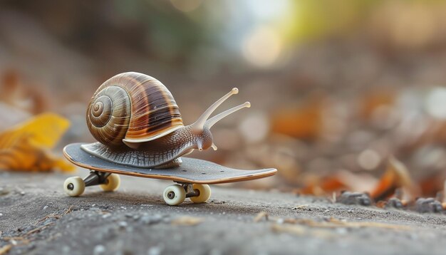 El caracol rápido en una patineta