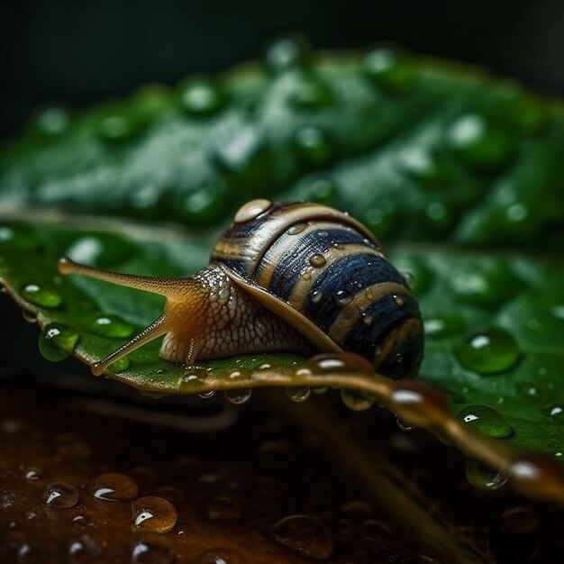 Foto un caracol está sentado en una hoja.