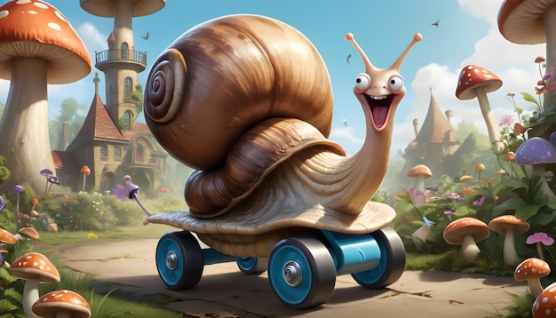 el caracol con un sombrero de copa y patines