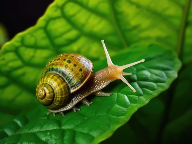 Caracol de uva en una hoja verde