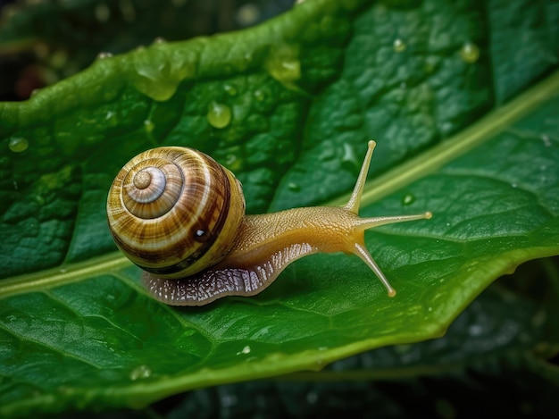 Caracol de uva en una hoja verde